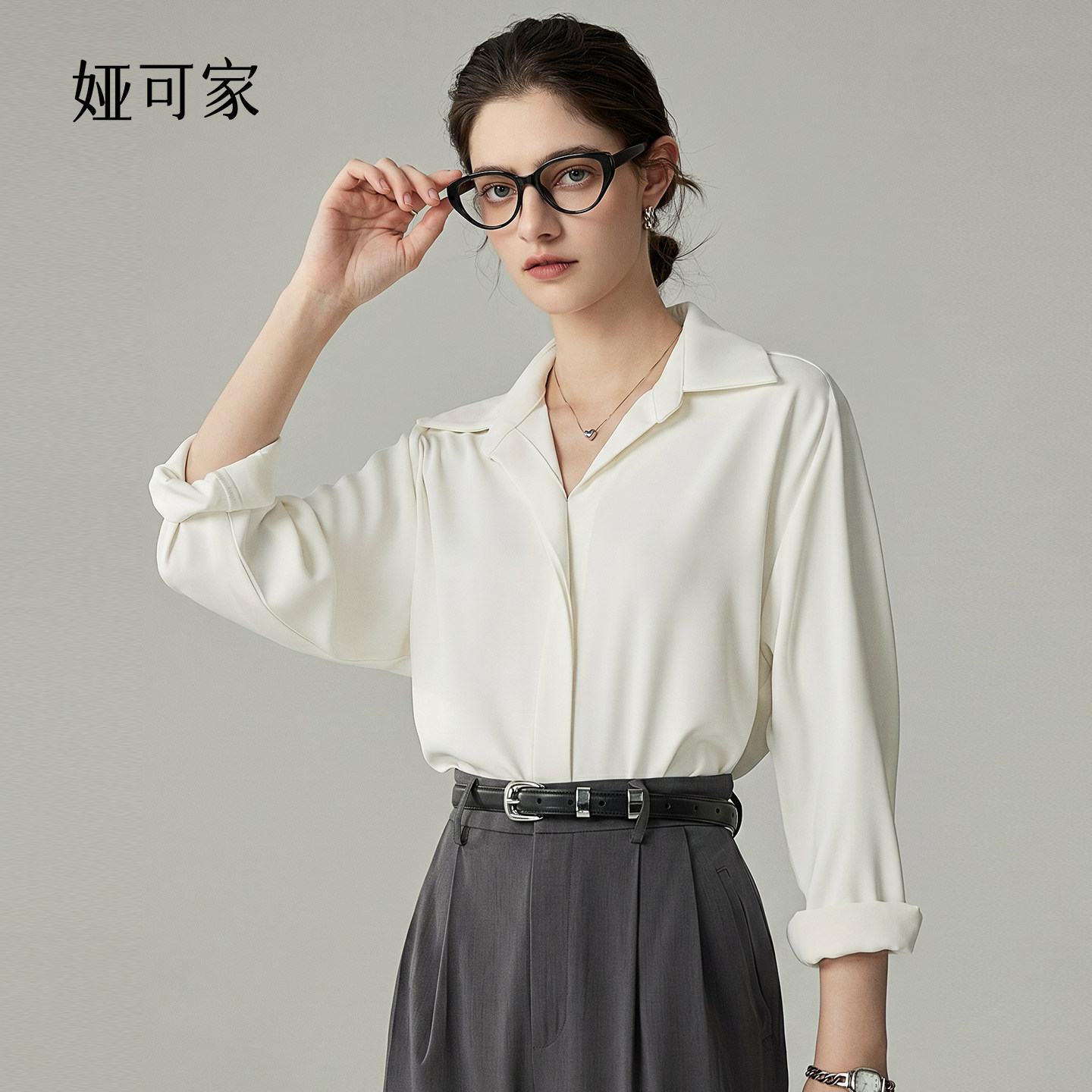 娅可家白色雪纺衬衫女2026春夏复古港风套头垂感通勤免烫长袖上衣
