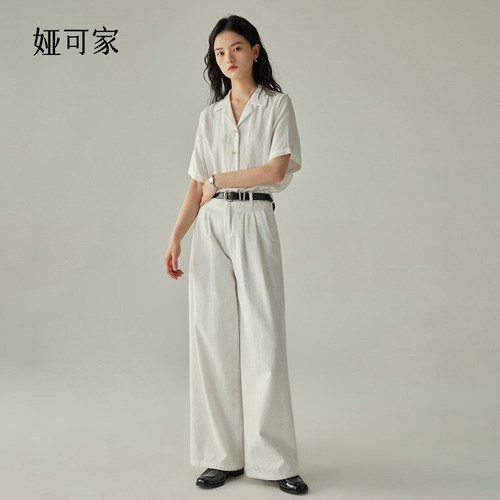 高腰直筒白色休闲裤女简约百搭