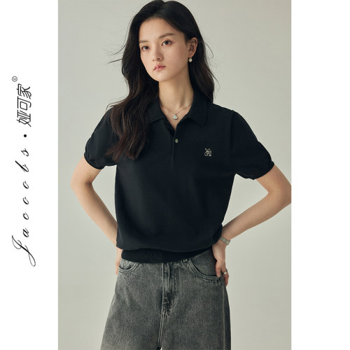黑色经典短袖针织衫女复古休闲