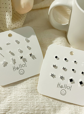 银色耳钉ins原创小巧精致黑色气质耳环女2023年新款小众百搭耳饰