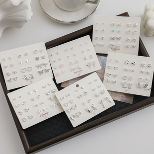 超值个性 小巧精致素银蝴蝶耳饰 银针耳钉学生百搭简约耳环套装 新款