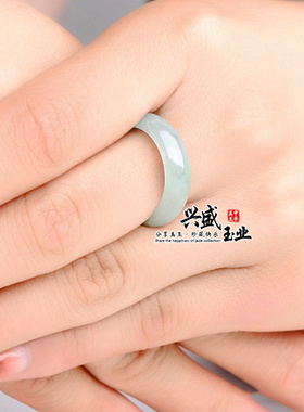 天然翡翠a货玉戒指冰糯种指环飘花戒圈男女情侣款油青玉圆环戒子