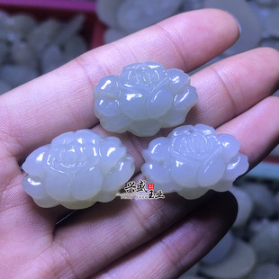 和田玉韩料玫瑰花吊坠花开富贵白玉小款花朵项链女款玉坠毛衣链