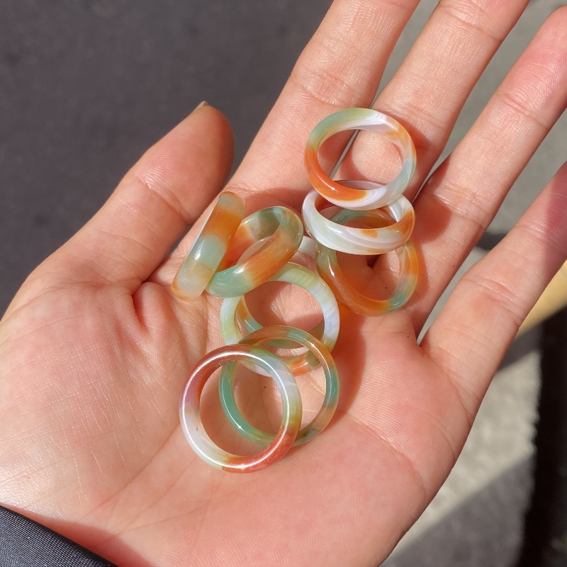 冰种玛瑙戒指指环男女款 小众设计简约ins潮网红素圈食指尾戒