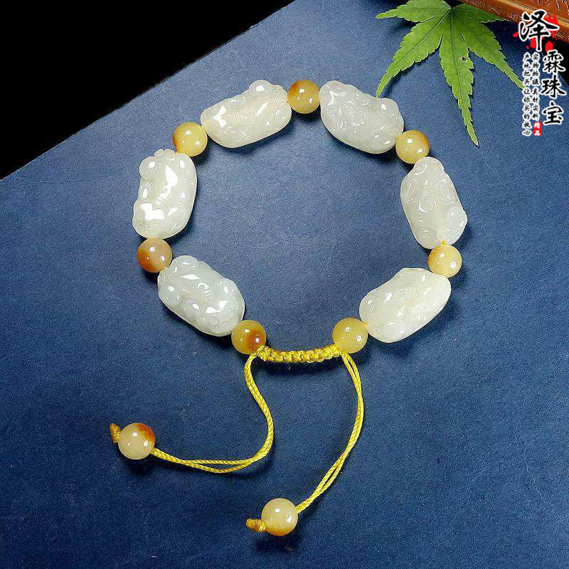 和田玉青白玉貔貅手串男女士款天然白玉招财转运玉石貔貅手链佛珠
