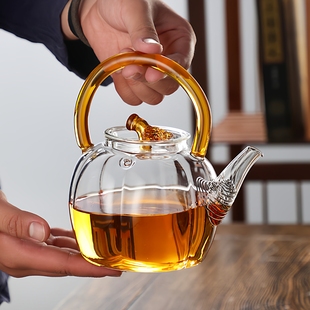 彩把提梁壶茶壶水壶花茶壶耐热高硼硅玻璃壶煮茶南瓜壶手工煮水壶