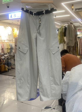 TOP20191夏款工装风阔腿裤女新款防晒休闲宽松显瘦松紧腰工装长裤