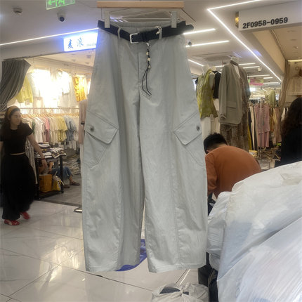 TOP20191夏款工装风阔腿裤女新款防晒休闲宽松显瘦松紧腰工装长裤