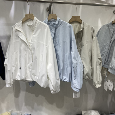 春秋简约立领抽绳宽松短外套女