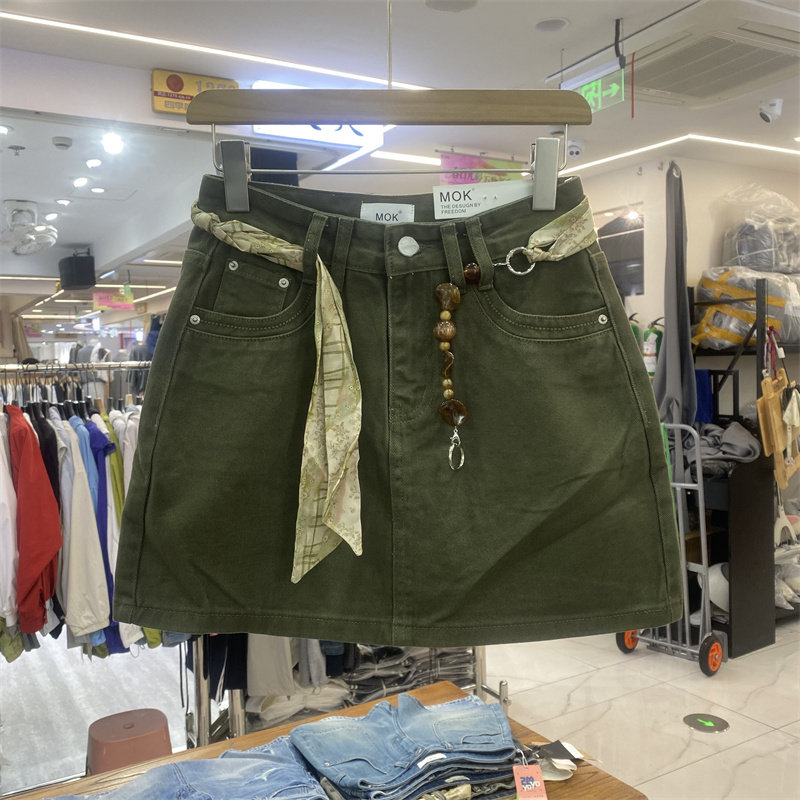 夏季牛仔风高腰A字显瘦短裙