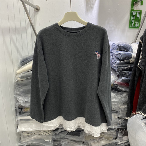 新中式加绒刺绣蕾丝长袖T恤