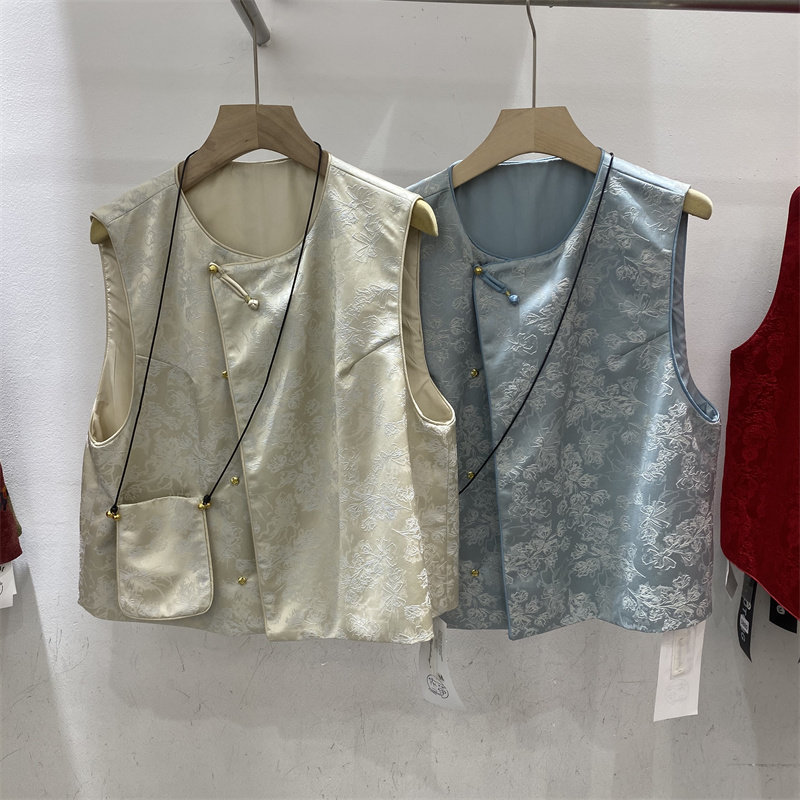 新中式2026春款风提花马甲女圆领无扣坎肩气质小众设计感国风上衣