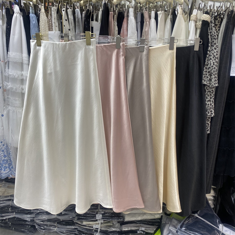 YLMY2610春款轻熟优雅风缎面鱼尾半身裙女中长款显瘦A字裙多色