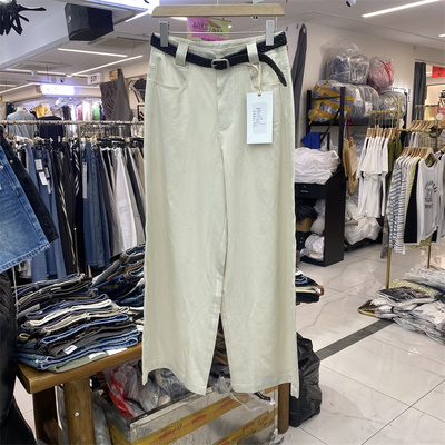 夏季高腰阔腿裤女显瘦百搭米白
