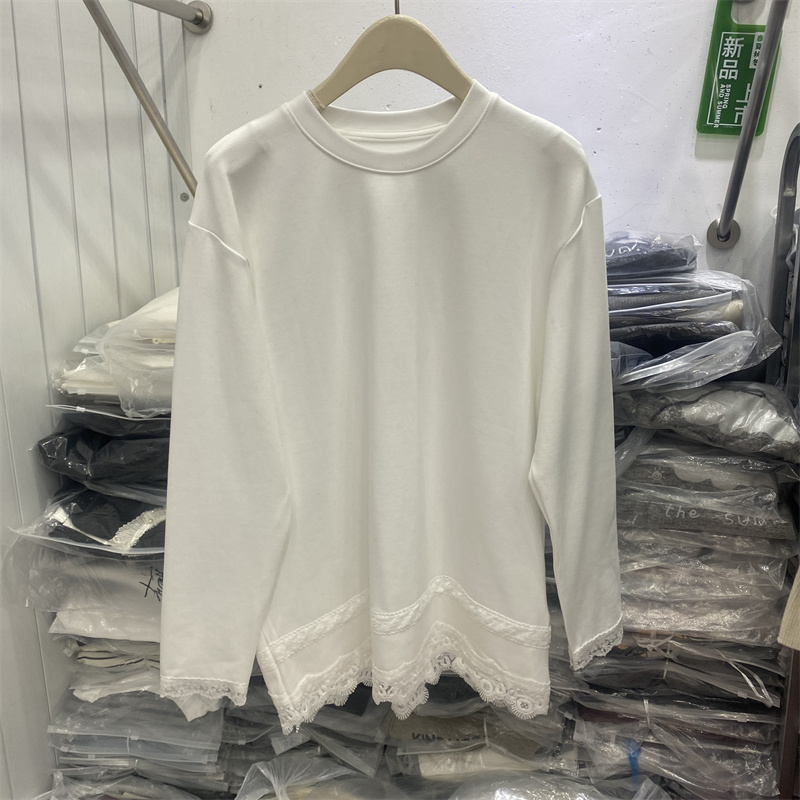 中式蕾丝拼接长袖T恤女打底衫