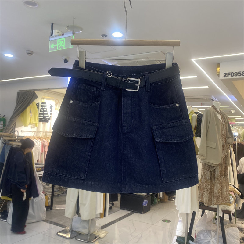 TOP9189夏款工装风多口袋牛仔半身裙女高腰显瘦A字短裙配腰带