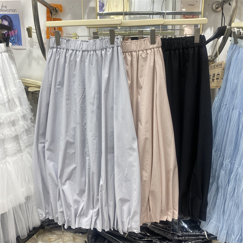 YLMY26703春款韩版高腰A字半身裙女中长款显瘦休闲慵懒风蓬蓬裙