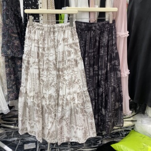 YLMY9856女夏波西米亚风印花半身裙中长款 松紧腰百搭大摆裙轻熟风