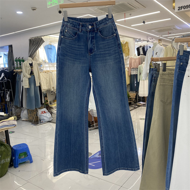 SMJ86395春款高腰直筒微喇牛仔九分裤女显瘦四面弹百搭都市罗马裤