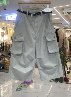 DMJ9505新款工装风多口袋阔腿裤女夏休闲七分裤灰色宽松显瘦裤子
