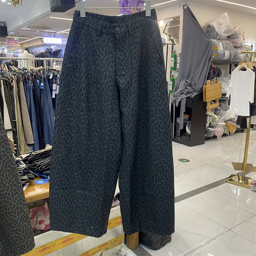 复古豹纹高腰显瘦阔腿休闲裤女