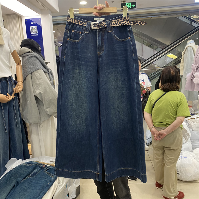 RORO抓毛高腰显瘦直筒牛仔裤