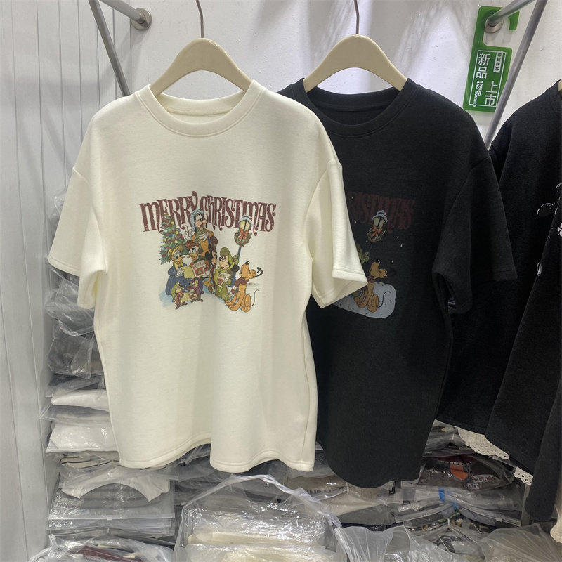 2025冬款卡通印花加绒短袖T恤