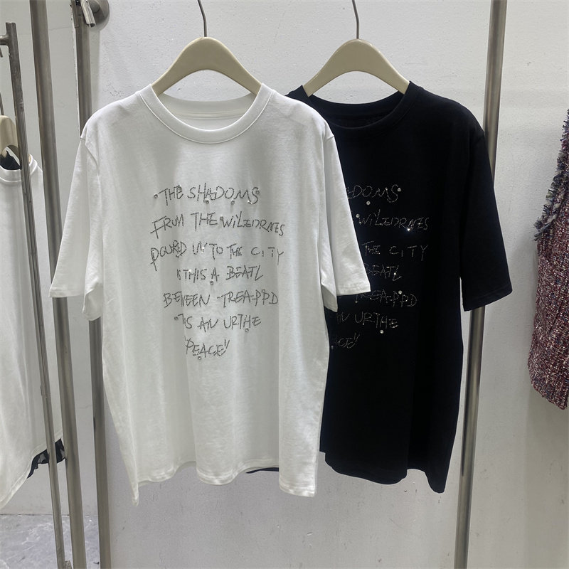 欧式2026春款韩式字母印花短袖T恤女2026春新款宽松圆领洋气上衣