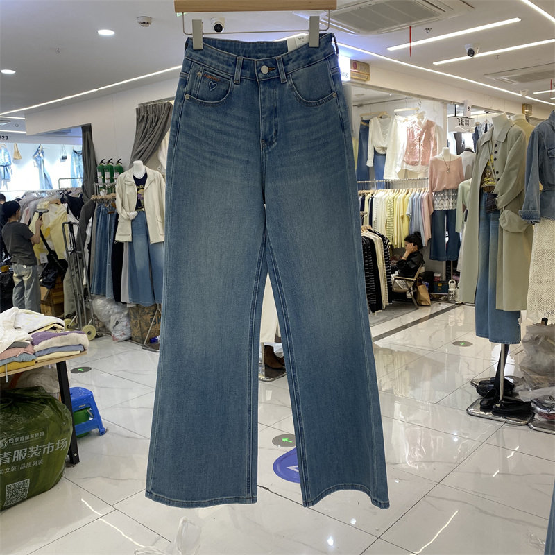 BHJ92508春款高腰直筒微喇牛仔裤女显瘦四面弹时尚长裤百搭