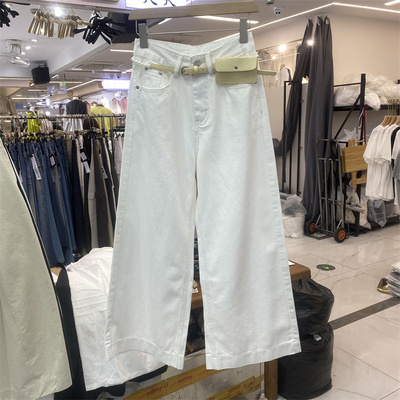 春夏高腰阔腿显瘦九分牛仔裤女