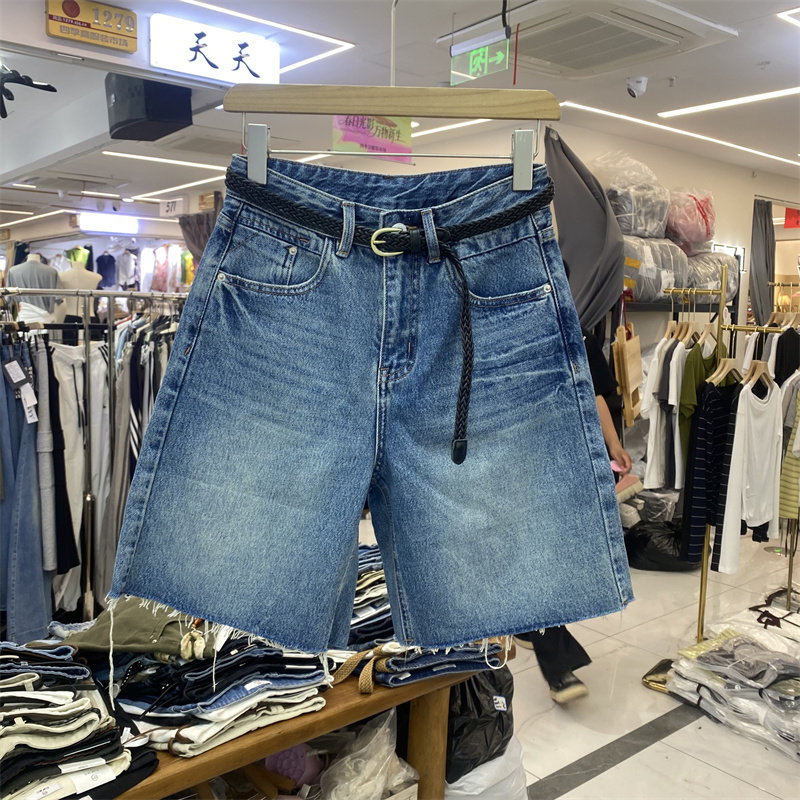 ZMJ8082新款韩版高腰宽松牛仔短裤女夏毛边A字阔腿五分裤遮胯显瘦