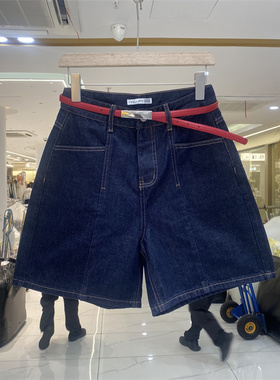 TOP 欧制61506女夏高腰简约百搭显瘦四分牛仔短裤(配腰带)A字短裤