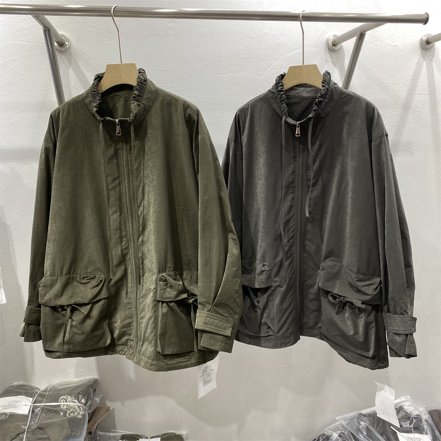 韩系慵懒立领多口袋轻薄工装夹克