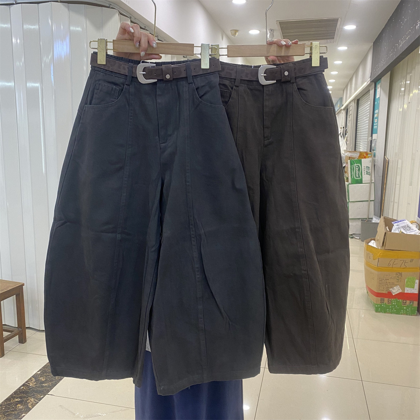 阿喜韩系高腰显瘦九分弯刀阔腿裤图片