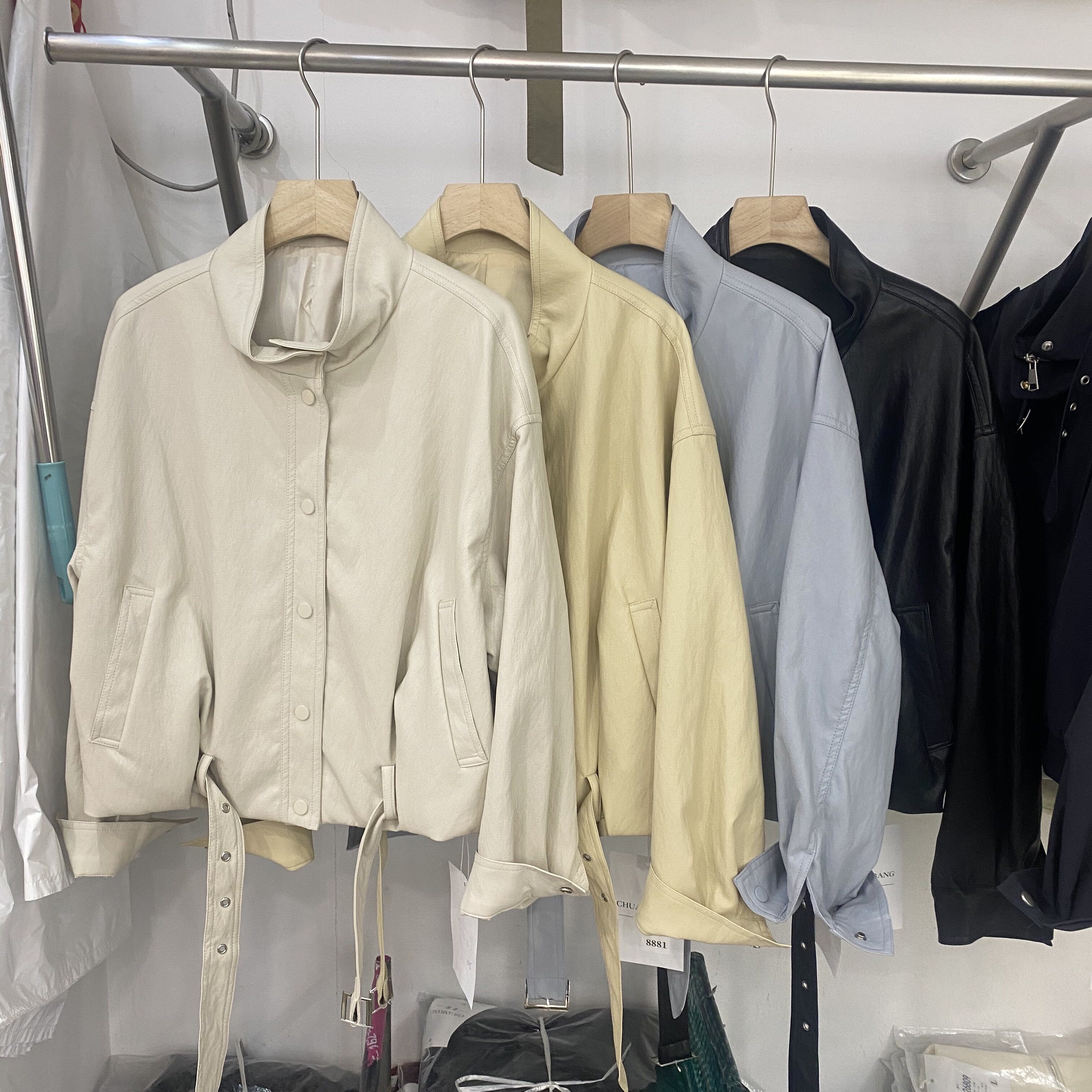 CB8881春款立领短外套女宽松显瘦百搭小个子夹克收腰上衣潮