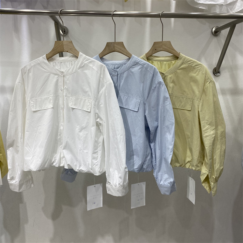 CB350春款设计感圆领长袖衬衫女宽松显瘦百搭通勤短外套质感上衣