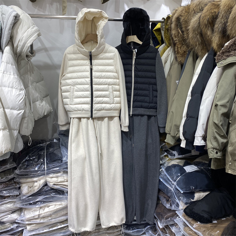 韩版连帽羽绒卫裤两件套女显瘦