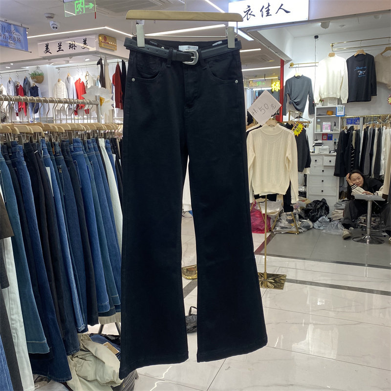 KIM MO2182春款高腰四面弹黑色微喇牛仔裤女2026新款修身显瘦长裤