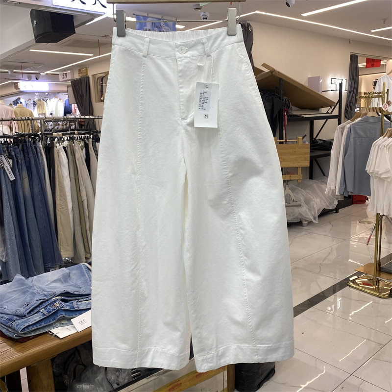 欧货671春款极简风高腰白色阔腿裤女九分裤宽松显瘦百搭休闲裤
