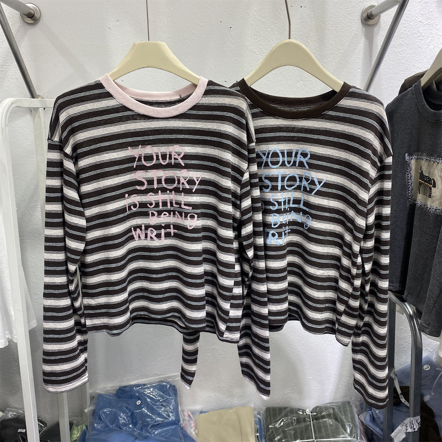 秋季韩系撞色条纹长袖T恤女新款