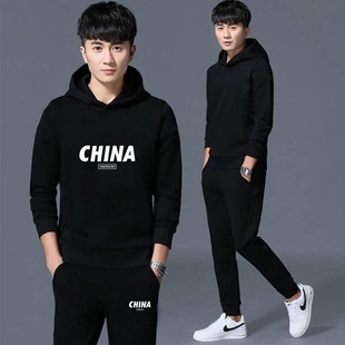 春秋卫衣套装男休闲运动服青年大码加厚夏套装韩版潮流学生两件套