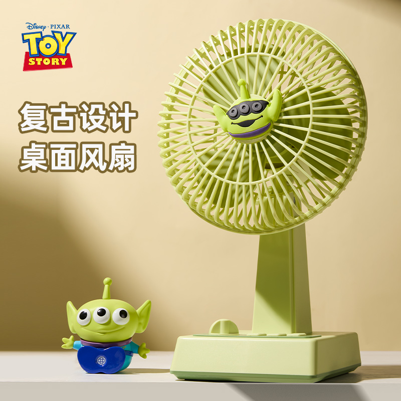 迪士尼静音桌面风扇复古台式电风扇可摇头超长续航家用小型便携式充电迷你大风力可调节USB可充电风扇