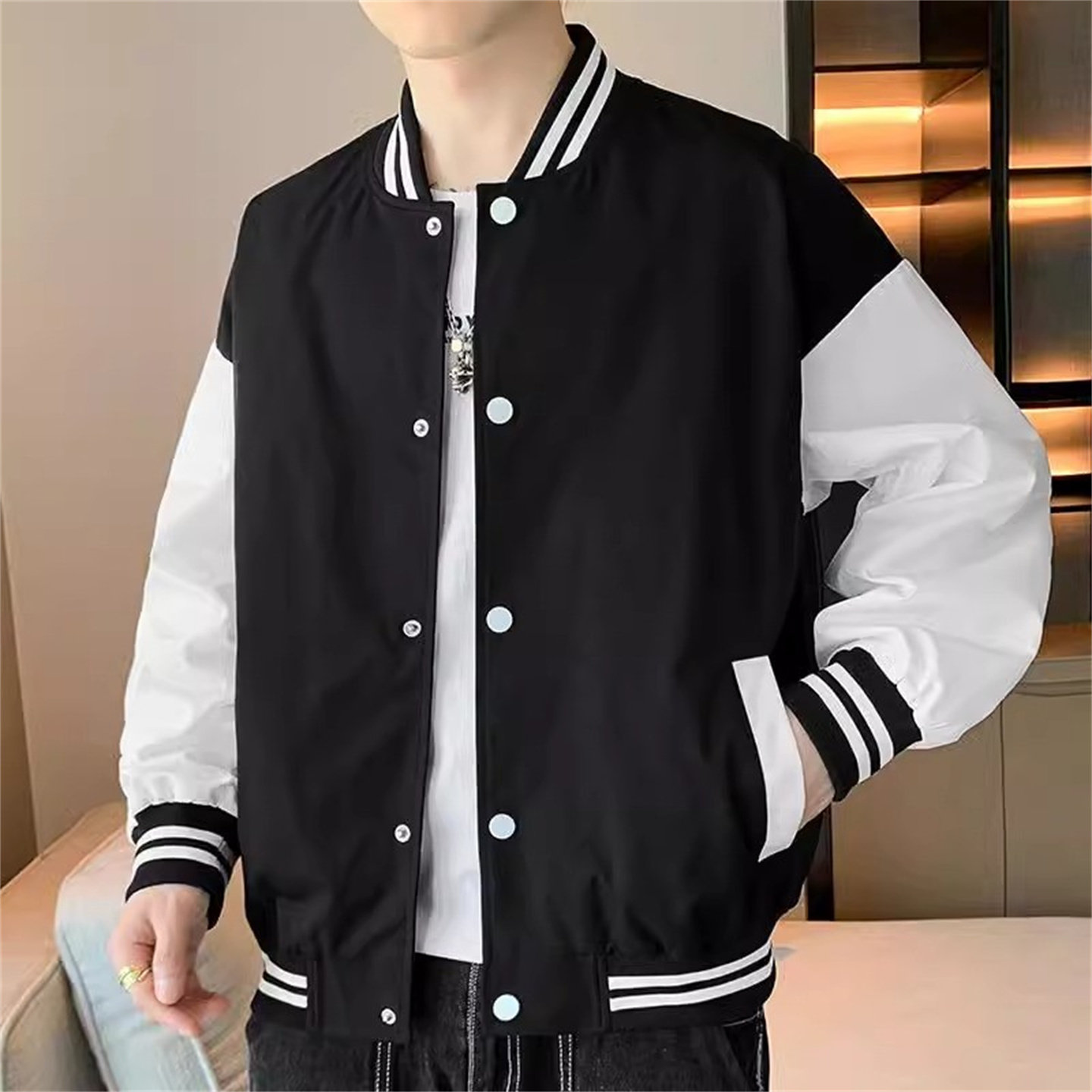 美式复古棒球服男女款春秋宽松百搭夹克潮流撞色拼接学生休闲外套,男装,夹克,淘宝优惠券,粉丝福利购,淘宝优惠卷