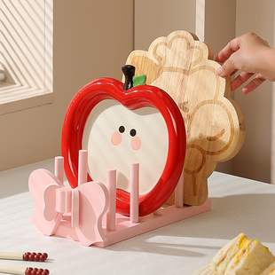 喜糯糯ins风桌面收纳架新款厨房置物架沥水架蝴蝶结木头托盘托架