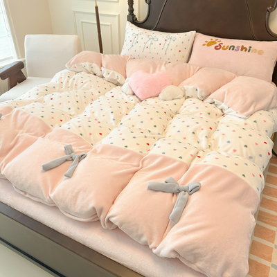 2025新款秋冬牛奶绒四件套田园公主风双面绒床单被套床笠款小清新