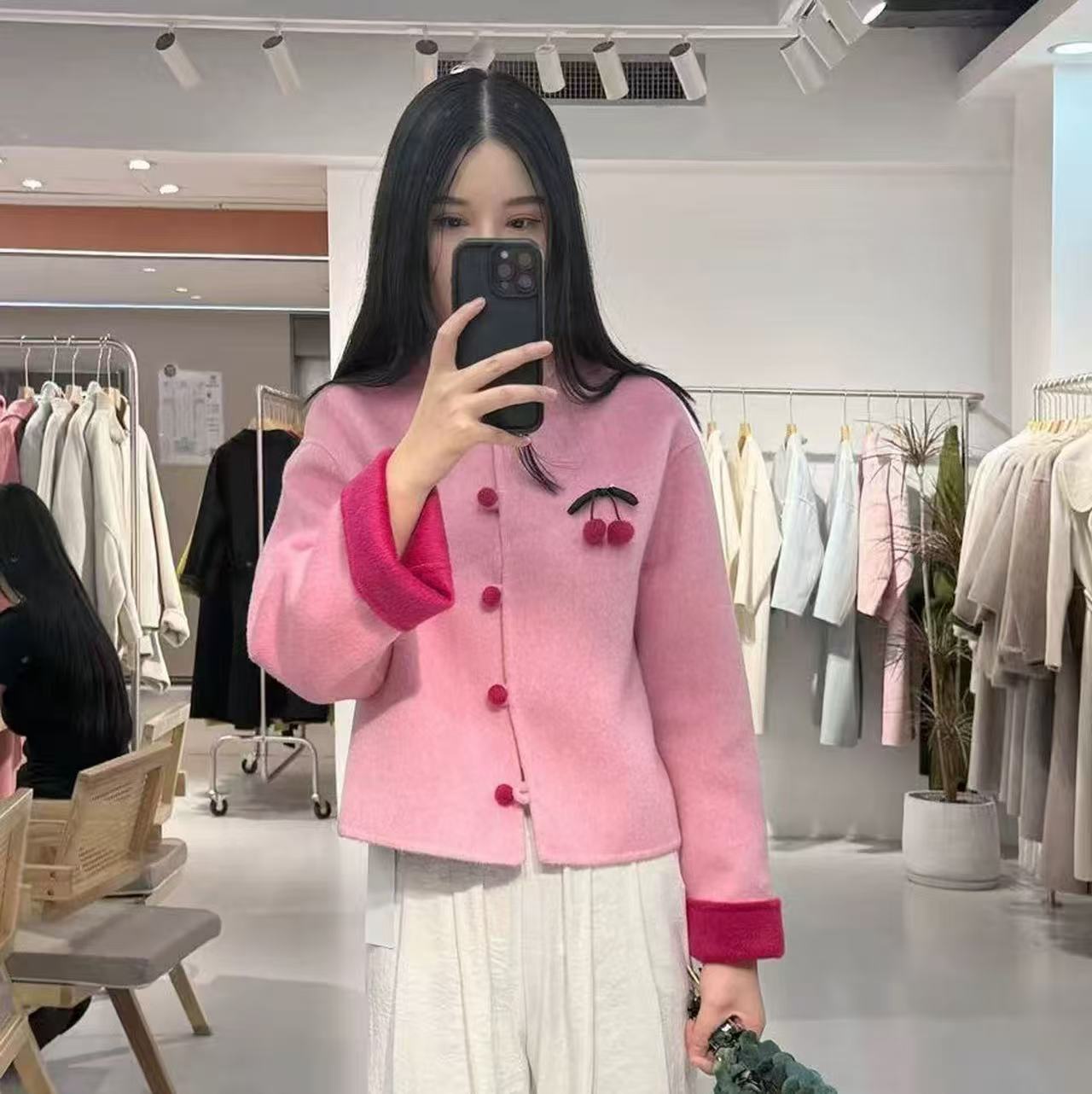 高端不起球双面羊绒大衣短款