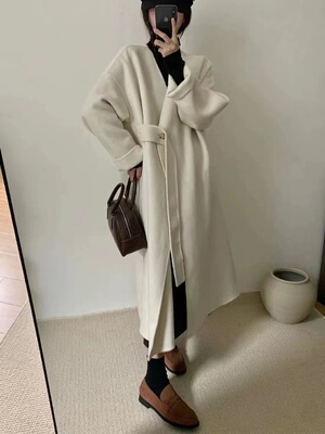 高端不起球双面羊毛大衣长款韩版