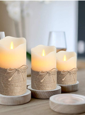 遥控led电子蜡烛灯摇摆灯芯手工绑麻绳仿真石蜡假蜡烛和婚庆装饰
