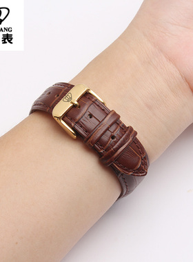 天王适配款真皮手表带男女黑色棕色牛皮针扣表带12 19 20 21 22mm