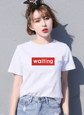 棉菇凉超火cec短袖女新款印花白色宽松t恤纯棉上衣学生半袖